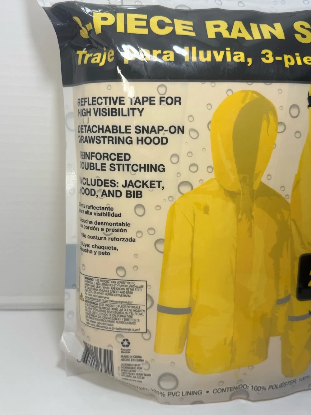 Kids Yellow 3-Piece Rain Suit with Hood and Bib - 2XL